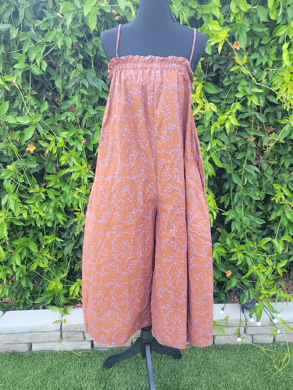 Everlane Flowy Jumpsuit Sequoia Floral Red Brown *flaws*    S
